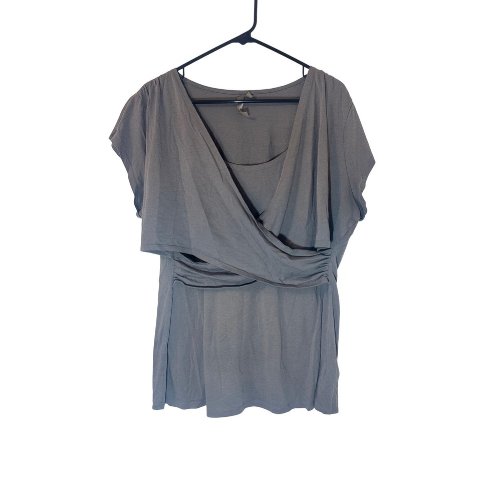 Thyme XXL Gray‎ Nursing Top Crossover Short Sleeve Comfort Maternity Plus Size